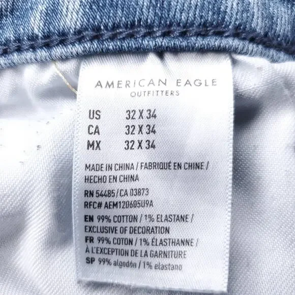 American Eagle Skinny Jeans Mens 32x34 Blue Light Wash Airflex Distressed Y2K - Picture 12 of 13